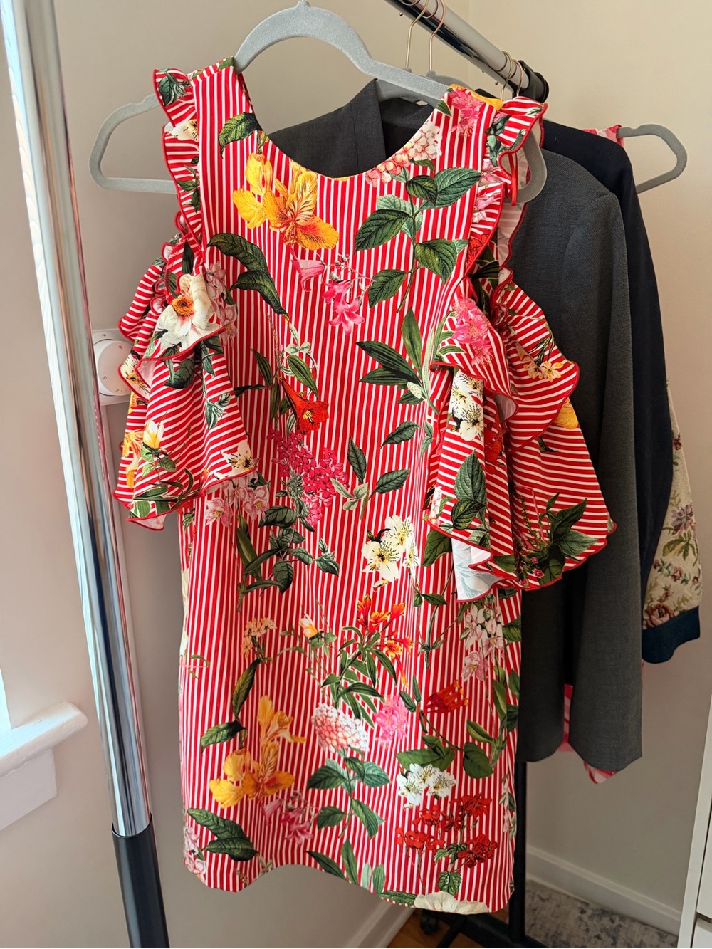 Zara Red and White Striped Floral Sundress